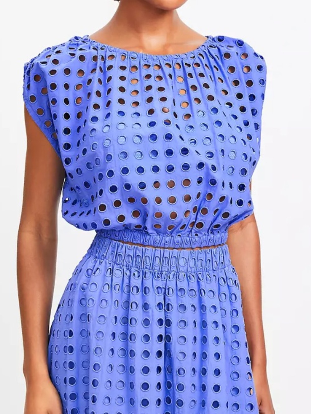 LOFT Perforated Eyelet Crop Top in Periwinkle